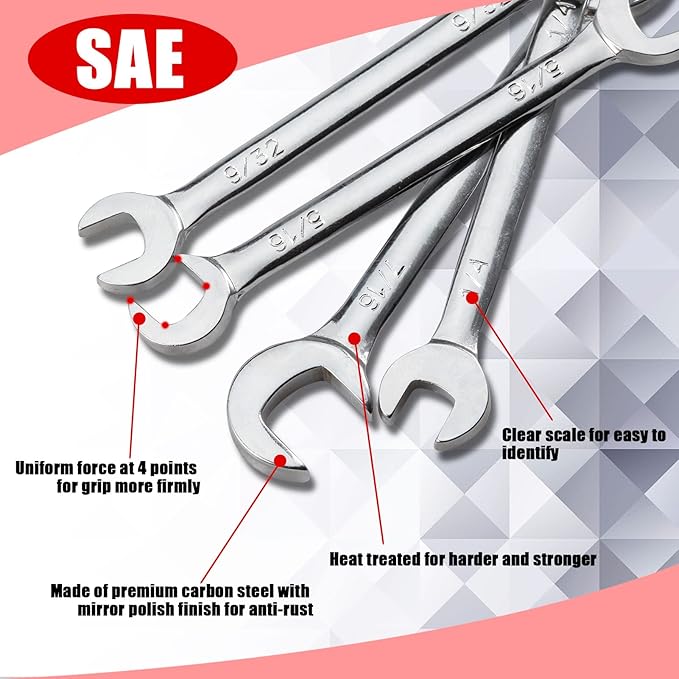 SPEEDWOX Mini Double Open End Wrench Set, 10-Piece, High Carbon Steel, Silver