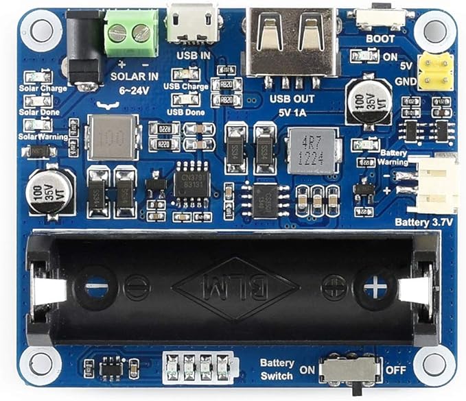 Waveshare Solar Power Management Module, Solar Charge Controller USB, for 6V~24V Solar Panel Multi Protection Circuits Suited for Low-Power IoT and Other Environmental Protection Projects