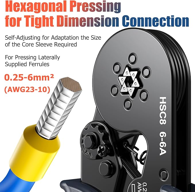 Preciva Ferrule Crimping Tool Kit with 1900PCS Wire Connectors, Hexagonal AWG23-10 Sawtooth Self-Adjustable Ratchet Wire Terminals Crimper Kit