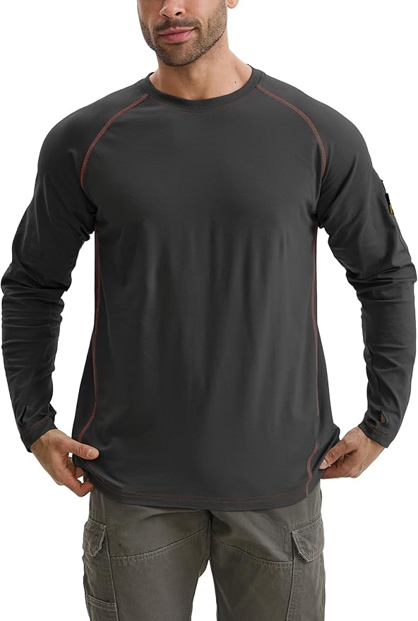 WORKWEYA FR Shirts for Men 6OZ Light Weight Welding Shirts Thumb Hole Stretch Breathable NFPA2112 CAT2 for Summer