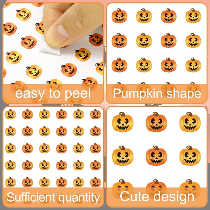 JarThenaAMCS 2400Pcs Halloween Mini Sticker Grimace Pumpkin Paper Decals Orange Jack-O-Lantern Self-Adhesive Stickers for Envelopes Scrapbook Gifts DIY, 0.5 in