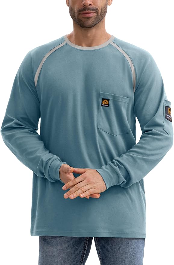 WORKWEYA 6.5oz Men's FR Shirts NFPA 2112 Lightweight Cotton Fire Retardant Shirt