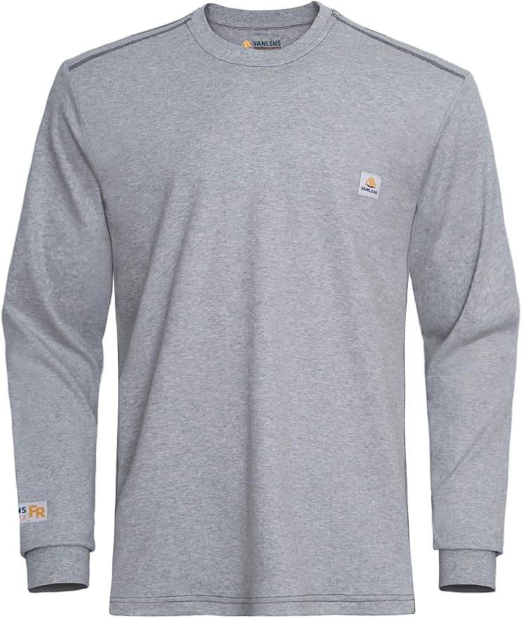 FR Shirts for Men CAT2/HRC2 6.5oz Lightweight Fire Resistant Shirts for Men Long Sleeve Crewneck T-Shirt