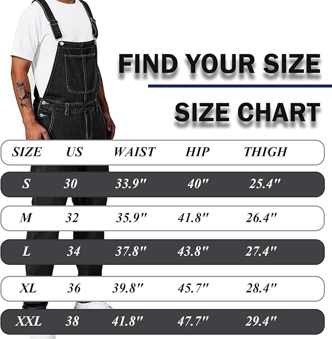 Men's Bib Overall Relaxed Fit Adjustable Strap Denim Work Pants with Large Pockets Durable Comfortable Jumpsuit for Men