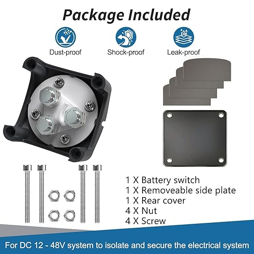 Battery Disconnect Switch 12V Master,12V-48V Battery Shut Off Switch 275Amps High Current for Car Marine Boat RV Vehicles(1-2-Both-Off)