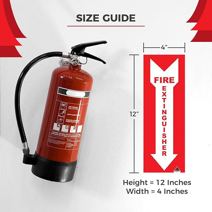 Fire Extinguisher Sign Stickers [25 Pack]- 4"X 2" Permanent Adhesive Label for Indoor Use. High Visibility Fire Extinguisher Sign for Use with Fire Extinguisher Hanger Or Fire Extinguisher Cabinet