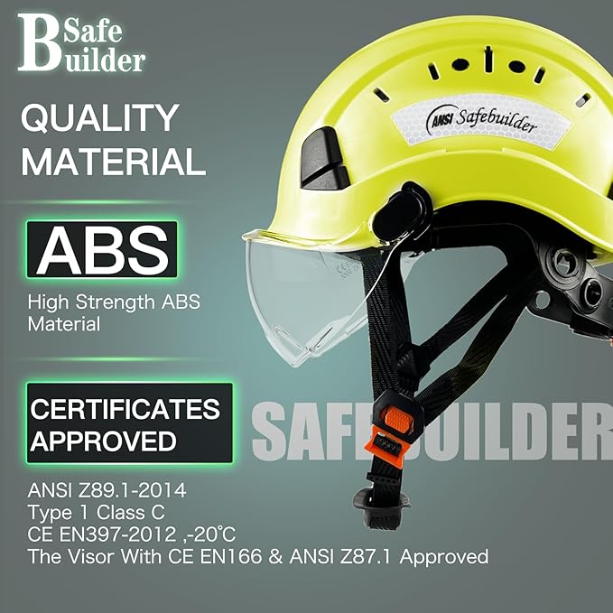 Construction Safety Helmet with Visor ABS Hard Hat Adjustable Ventilation Hardhats Industrial Work Head Protection for Men Certified ANSI/ISEA Z89.1