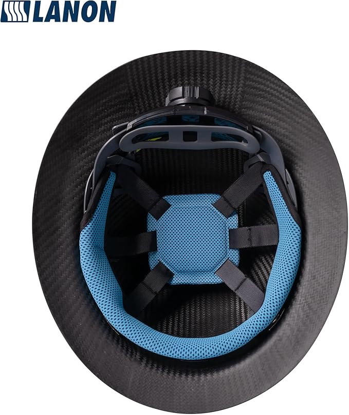 LANON Carbon Fiber Full Brim Hard Hat, OSHA Approved ANSI Z89.1 Hard Hats for Men, Construction Safety Helmet with Chin Strap, 6-Point Suspension, Classic Black Design, Class C
