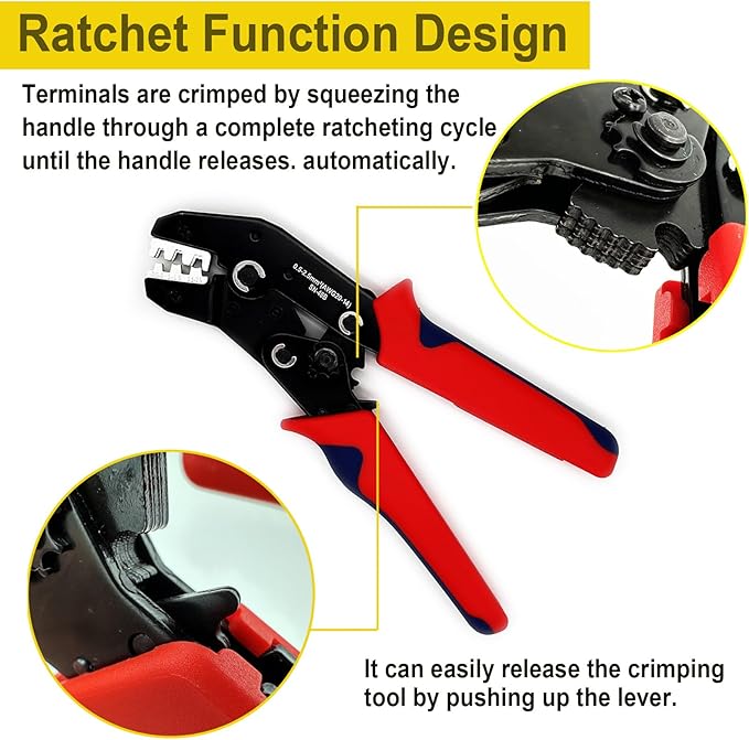 Crimping Tool with Ratchet, Ratcheting Wire Crimper Tool for Open Barrel Terminal Connectors, Electrical Crimping Tool, Crimping Pliers for 20-14 AWG