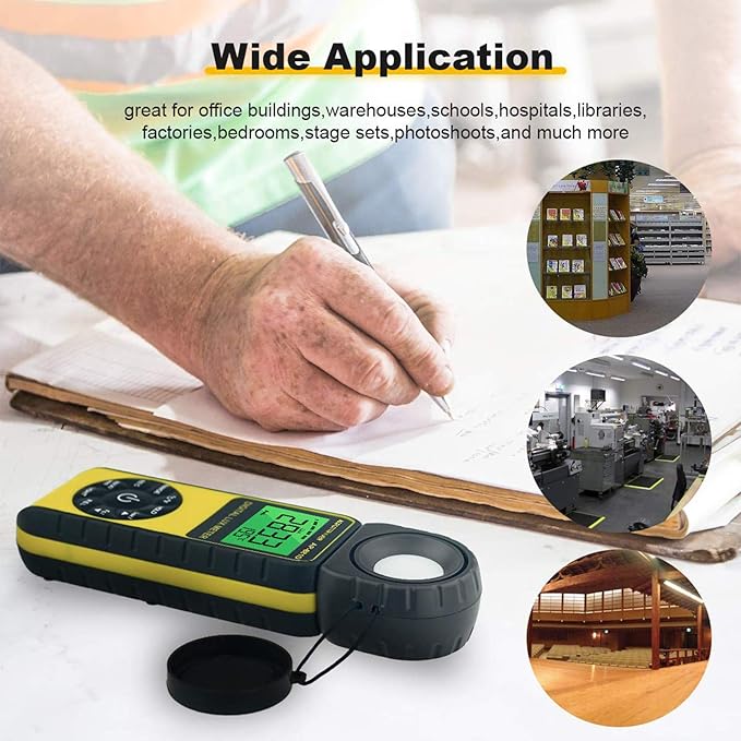 Light Meters, AP-881D Lux Meter with Ambient Temperature（℃/℉） Measurer Light 0.01~400,000 Lux (0.01~40,000 FC), Luxmeter with 270º Rotated Sensor, Back Light, Data storag for Plants LED Indoor Lights