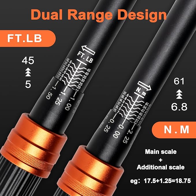 Kerry 1/4 3/8 1/2-Inch 3PCS Drive Click Torque Wrench Set, 3% Accuracy 20-240 in.Lb, 5-45 ft.Lb, 20-160 ft.Lb Dual-Scales Precision Tool, 72 Tooth Dual-Direction Calibrated Torque Tool for Bike, Car