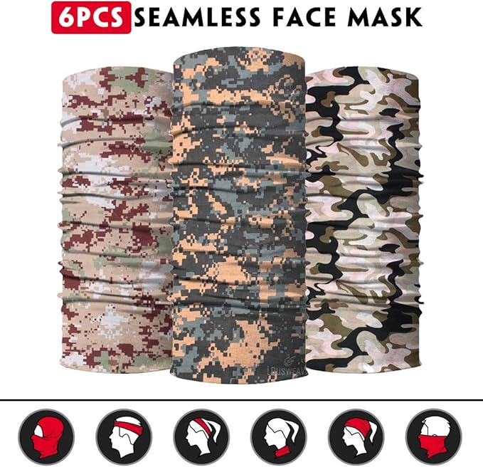 Venswell Neck Gaiter Face Mask Men Women,Seamless Bandana Rave Face Cover Scarf Mask,Balaclava,Headband, Head Wrap,Headwear