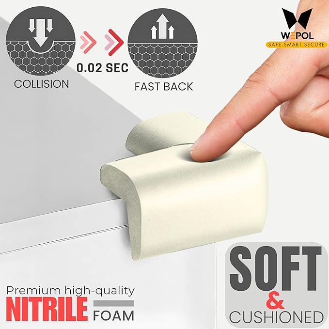 Soft Foam Corner Protectors for Baby, Bed Frame Corner Guards, Sharp Edge Desk Furniture Safety Cover Bumpers for Kids, 3M Adhesive Pre-Taped Rubber Padding Cushion (White, 4 Pack)