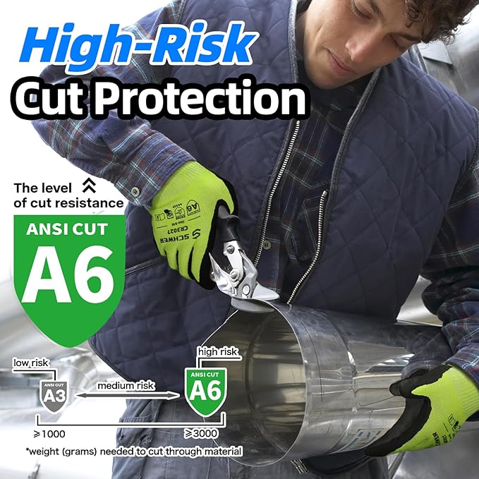Schwer 12 Pairs Cut Resistant Gloves ANSI A6/A7 (Send Randomly) Cut Proof Work Glove CR3027, Working Gloves for Men and Women Used for Woodworking, Glass Cutting, Warehouse, Construction, XL