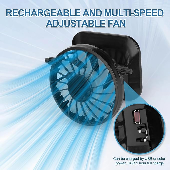 Wide Brim Solar Fan Outdoor Fishing Hat, 2 Solar Fan Hats for Men, Hat with Solar Fans Built in, Fishing Hat with Fan for Men