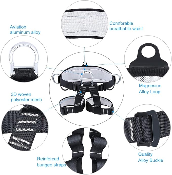 X XBEN Thicken Climbing Harness, Protect Waist Safety Harness Gear, Wider Half Body Harness for Roofing Fire Rescuing Rock Climbing Rappelling Tree Climb