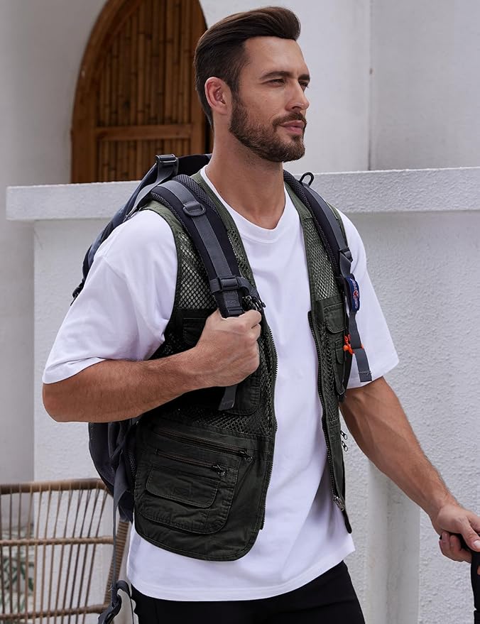 Gihuo Men's Fishing Safari Vest with Pockets for Summer Travel