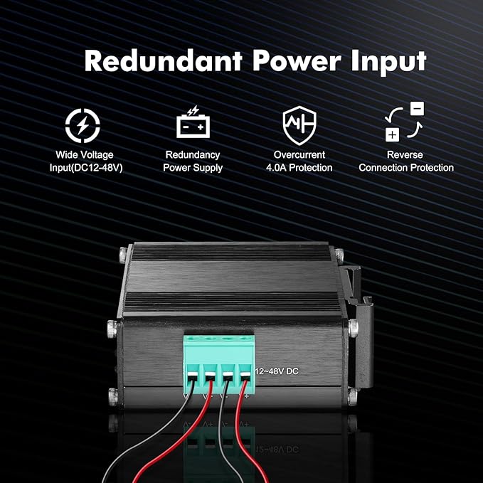 MokerLink 5 Port Gigabit Industrial Solar Battery UPS PoE Switch, Input DC9V-54V to Output DC48V, IEEE802.3af/at PoE, Mini Size, Unmanaged IP40 Network Switch (-40 to 185°F), 10Gbps Capacity