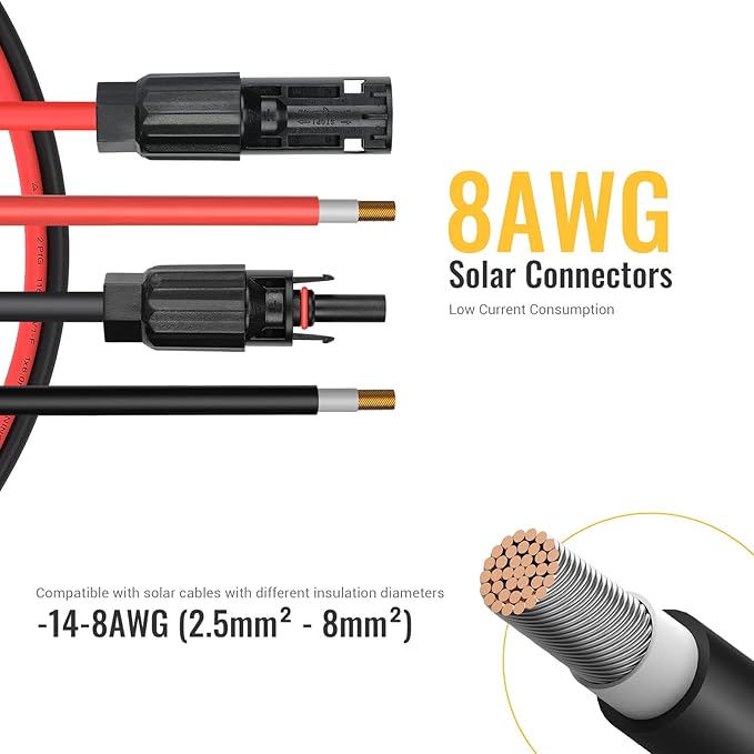 BougeRV 12 PCS Solar Connector Solar Panel Cable Connectors Solar Panel Connectors Kit Solar Connector with Spanners IP68 Waterproof 6 Pairs Male/Female (8AWG)
