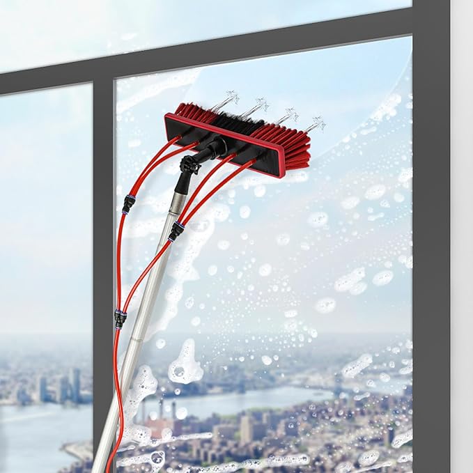 26FT Telescopic Water Fed Brush Extendable Pole Kit Washer Duster Washing Tool for Window Solar Panel Clean Washing