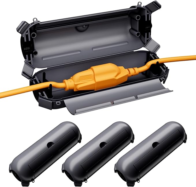 4 Pack Small Outdoor Extension Cord Cover, IP44 Waterproof Box and Safety Housing Case, Ideal to Protect Outdoor Plugs, Electrical Connections, Holiday Decoration Lights, Gray