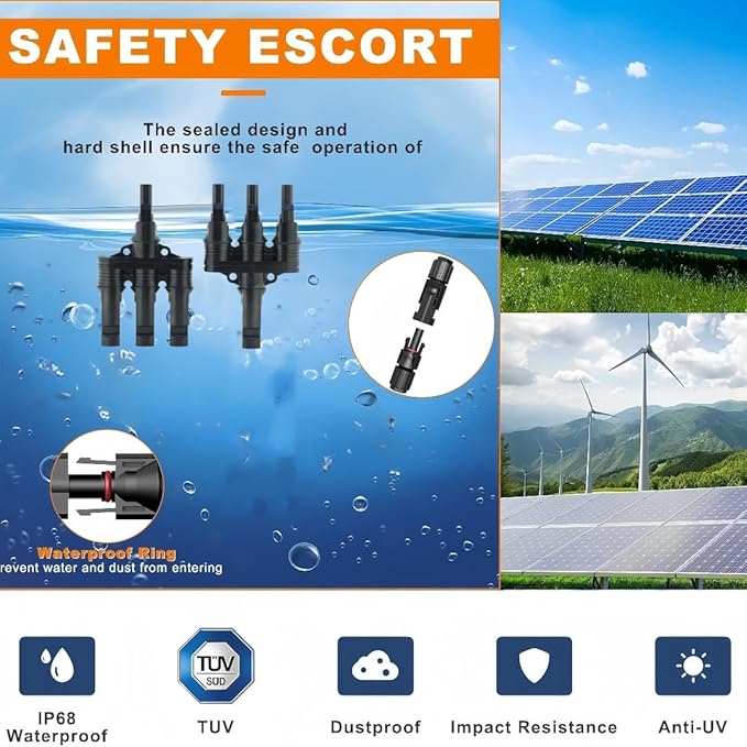 Solar Branch Connector Y-Connector, for Parallel Connection Between Solar Panels 1000V/1500V 50A, Complimentary MC-4 Wrench Assembly and Disassembly Crimping Tool, （MFFF/FMMM 1Pack