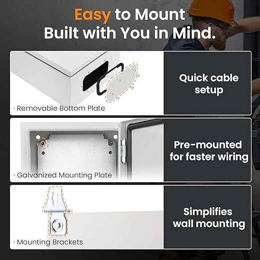 QILIPSU Metal Electrical Box IP65 Waterproof Steel Project Enclosure Lockable Weatherproof Electric Junction Box for Indoor & Outdoor Use 18"x14"x8"