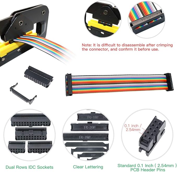 Keadic 49 Pieces FC-10 16 20 26 Pin Female Header IDC Cable Connector 2.54mm Pitch with IDC Crimp Tool, for Flat Ribbon Cable and IDC Connectors