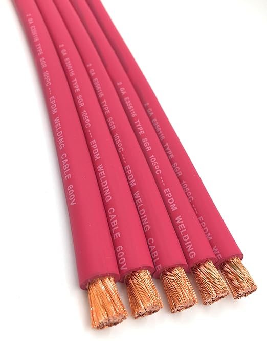 2 AWG Gauge Premium Battery Cables, Made in The USA, Positive or Negative, Red or Black, Replacement Battery Cables for Car, Truck, RV, Solar (12ft - 3/8" Lugs, Red)