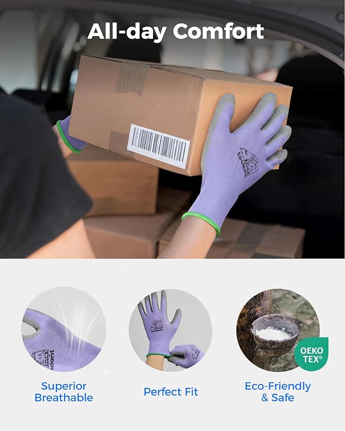 toolant Crinkle Latex Work Gloves Bulk, Rubber Coated Safety Work Gloves for Men and Women, 12 Pairs for Construction, Gardening, Warehouse (Purple & Yellow, Small)