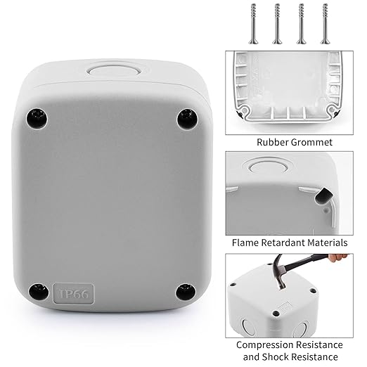 SuperInk White Junction Box ABS Plastic IP66 Waterproof,Dustproof Universal Electrical Boxes Project Enclosure, Fit 20mm Cable Gland for Outdoor Use (86x74x62mm),1PK