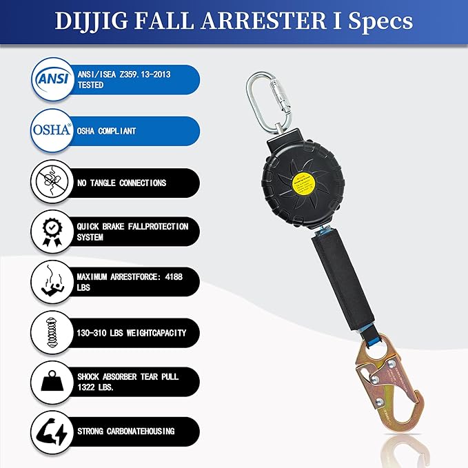 6 ft.Fall Protection Automatic Return Rope、Polyester Webbing, Swivel top, Steel Carabinerself retracting Lifeline Fall Protection Lanyard para construcción yoyo de seguridad auto Belay Device