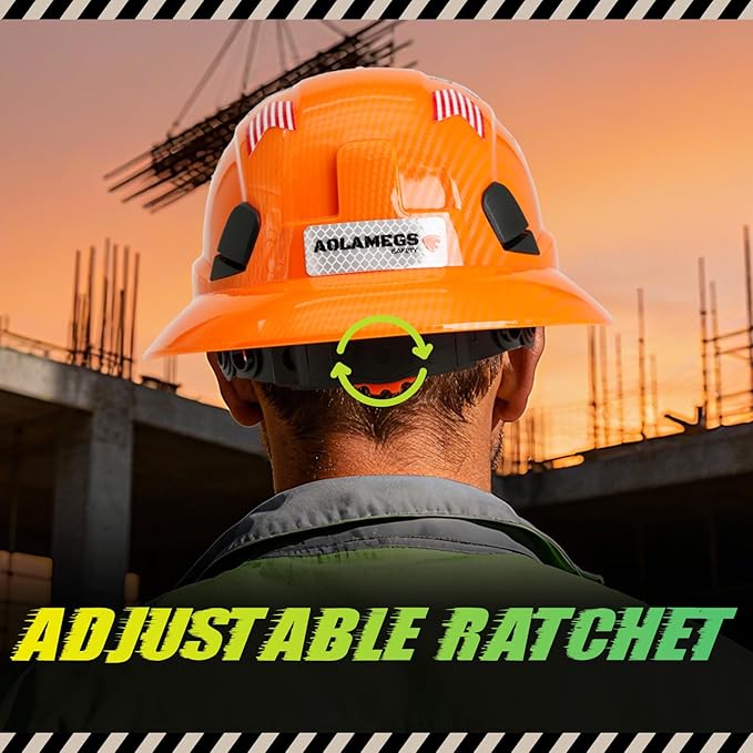 Carbon Fiber Pattern Full Brim Hard Hat with Visor-OSHA Approved Construction Safety Helmet for Men Women,ANSI Z89.1 Vented Reflective Hardhat with Hard Hat Chin Strap,6-Point Suspension