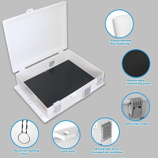 Electrical Junction Box, Outdoor Water Resistant Nema Enclosure, Ventilated ABS Plastic WiFi Project Box with Internal Mounting Panel & Hinged Cover 15.7" Lx 11" Wx 4.1" H