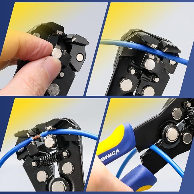haisstronica Self-Adjusting Wire Stripper,2 in 1 Stripper/Cutter 6 inch Heavy Duty Automatic Wire for 10-24 AWG Stranded,Solid,Landscape Etc