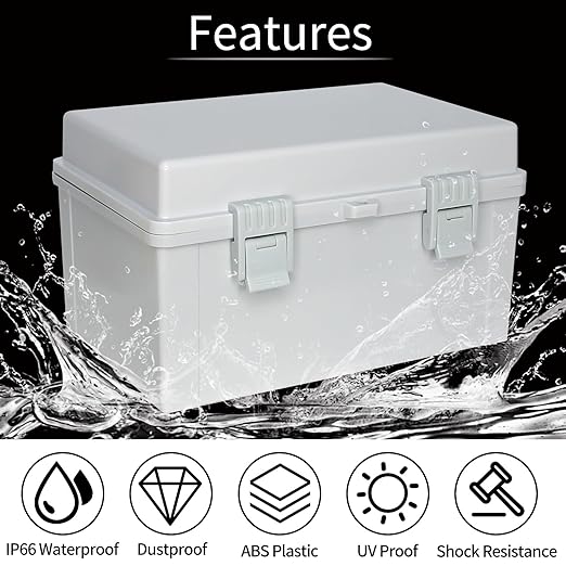 Waterproof Junction Box, Outdoor Electrical Box with Mounting Plate, ABS Plastic Engineering Enclosure Outdoor and Indoor Usage Project Box Gray Cover 11.8"x7.8"x6.6"