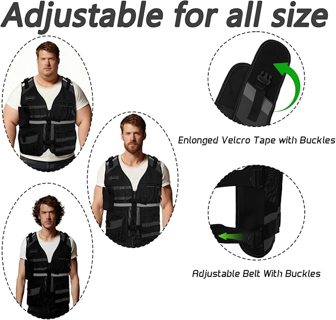 Electrician Tool Vest for Men, Reflective Safety Work Vest with Adjustable Thick Straps, Removable Phone Holder for Electrical, Carpenters, Construction, 22 Pockets