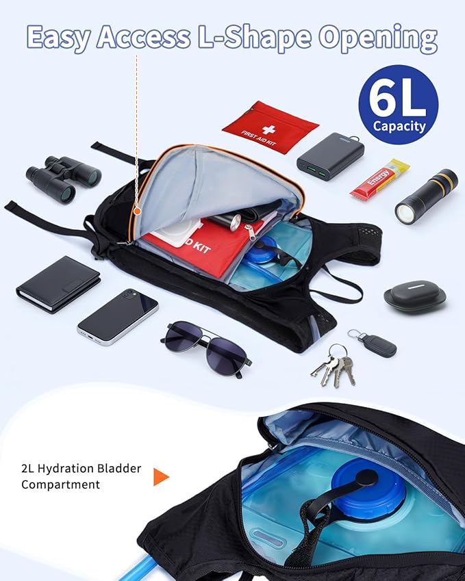 sportsnew Hydration Backpack with 2L Water Bladder, 6L Lightweight Water Backpack for Hiking, Running and Cycling, Hydro Pack for Men Women