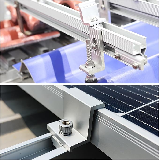 MECCANIXITY Solar Panel Middle Clamps 35mm Aluminium Solar Panel Mount Mid Clips for Solar Rail Mounting System Install Hardware 12 Pcs