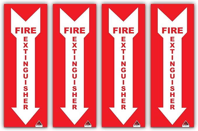 Premium Fire Extinguisher Sign Stickers [4 Pack] - Permanent Adhesive Vinyl Extreme UV/Weatherproof Protection - Indoor, Outdoor or Marine Use - Ultra High Tack Fire Signage workplace Safety Signs