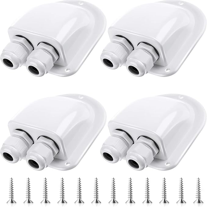 Enhon 4 Pack Solar Cable Entry Gland, Weather Resistant Solar Gland, Dual Cable Entry Housing for All Types 3mm² to 10mm² RV, Caravan, Marine, Boat, Cabin (White)