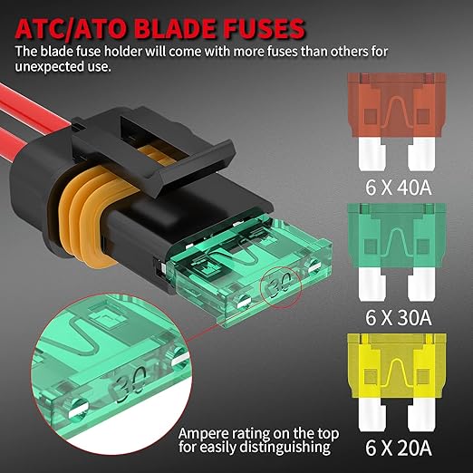 DaierTek Inline Fuse Holder 12V 12 AWG Waterproof ATC/ATO Blade Fuse Holder with 20 Amp 30 Amp 40 Amp Inline Fuse Heavy Duty in Line Fuse Holder for Marine Automotive Vehicle -6Pcs