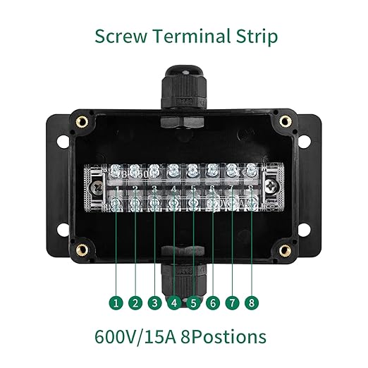 ABS IP67 Waterproof Dustproof Electrical Junction Box, with 15A 600V Barrier Terminal Cable Connector, 1 in/1 Out Power Junction Box（3.93 * 2.67 * 1.96in）