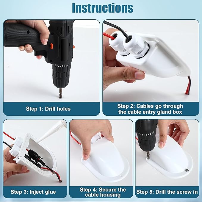 Enhon 4 Pack Solar Cable Entry Gland, Weather Resistant Solar Gland, Dual Cable Entry Housing for All Types 3mm² to 10mm² RV, Caravan, Marine, Boat, Cabin (White)