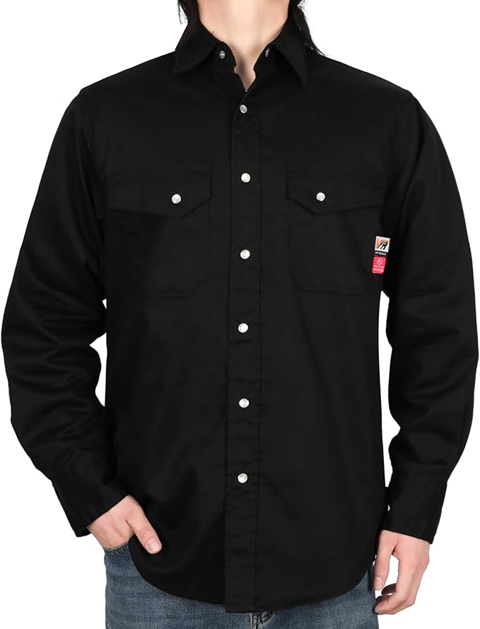 VATRENUS FR Shirts for Men 6.5oz Button Down Flame Resistant 100% Cotton Men's Pre-Washed Fire Retardant Work Shirt