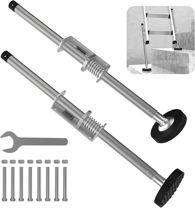 Ladder Levelers for Type II,I and IA Extension Ladders up to 32’,with Anti-Slip Threaded and Adjustable Extension Ladder Legs for Stairs and All Surfaces - Pair (Standard Version （20"）)