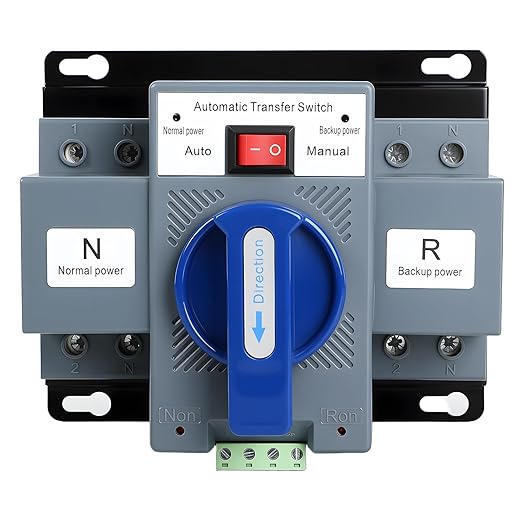 110V Automatic Transfer Switch, 2P 63A ATS Generator Changeover, 50/60Hz Dual-Power Changeover with Auto/Manual Modes, ~2s Transfer, Rotary Type, Clamp Terminals, CE Certified
