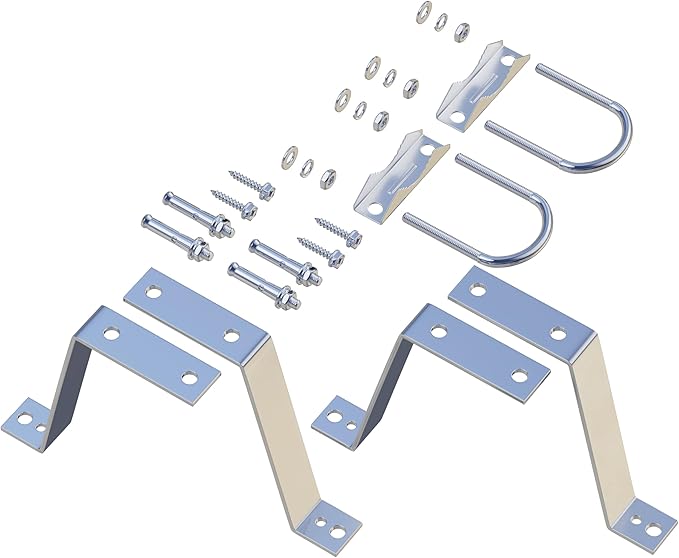 2 PCS Antenna Wall Mount with U-Bolts for 1"-2" OD Poles, Stainless Steel Double Antenna Mast Clamp Heavy Duty Mounting Kit for Antenna, Lamps, Pipes