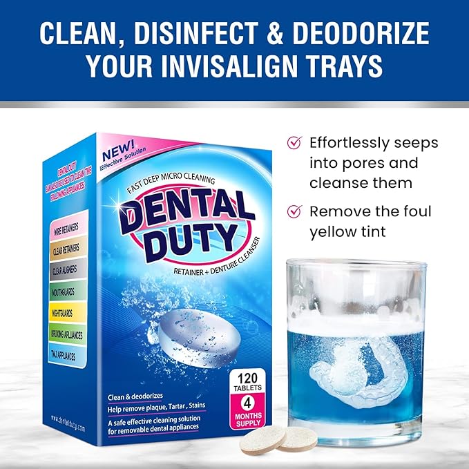 36 units Retainer Cleaner and Denture Cleaning Tablets - Mouthguard Cleaner and Denture Cleaner Tablets Remove Plaque, Odors and Stains from Aligners, Night Guard and Removable Dental Appliances.