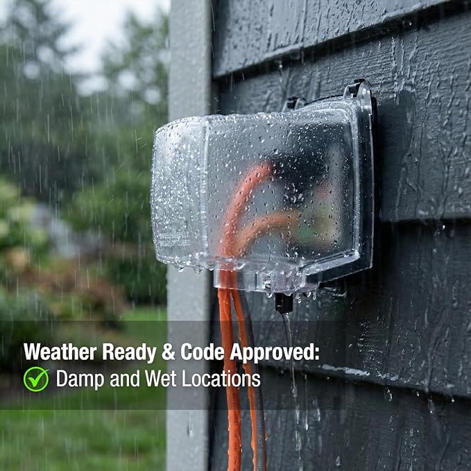 Intermatic WP1050 4-3/4" Deep Weatherproof Outlet Cover – Clear, GFCI & Round, Vertical Mount, UL Certified - Accommodates Single Device Configuration On Larger Double Gang 4"x4" Boxes